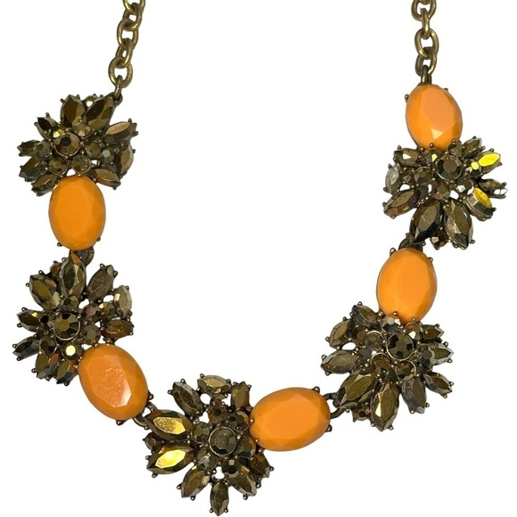 J Crew Antique Look Gold Orange Statement Necklace - Picture 6 of 12